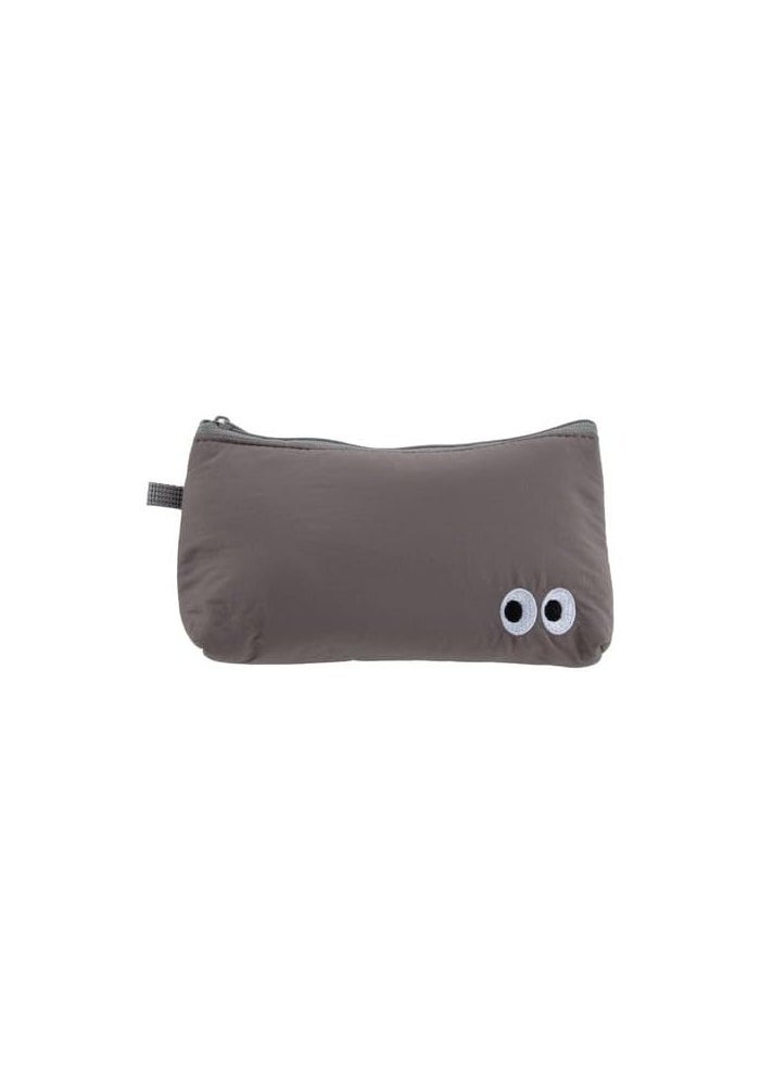 Daiso Gray Gusset Pouch with Big Eyes Design | Cute Zip Storage Bag for Kids Essentials & Accessories - Image 1